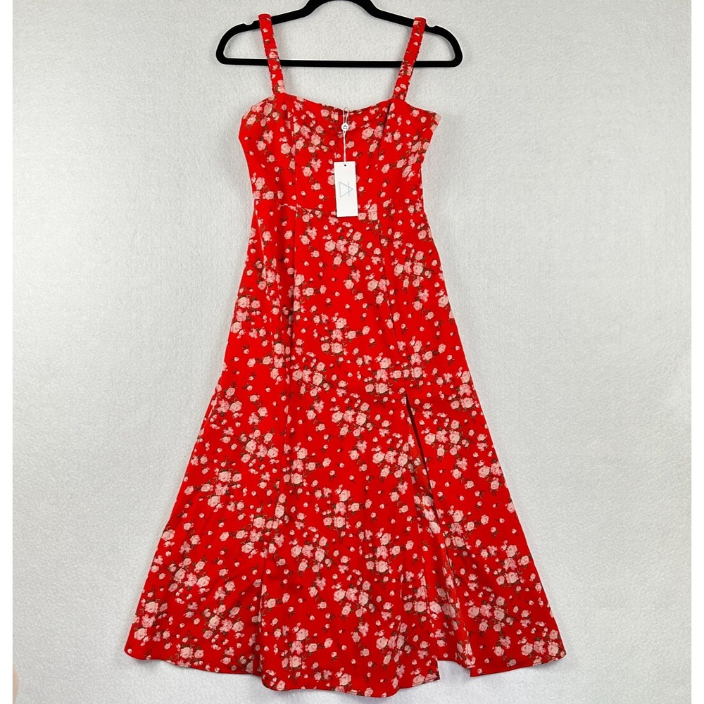 Anthropologie Sage The Label Sundress Sz S Cami Red Ditzy Floral MIDI Slit Dress